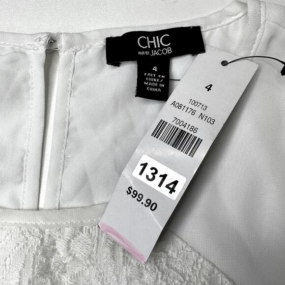 Chic par by Jacob Lace Panel Front Sheath Dress White Women 4 NWT Bridal Shower - Picture 2 of 10